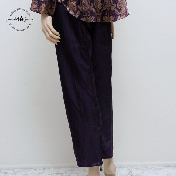 Design Studio Floral Brocade Pajama & Robe Set Tassel Tie Purple Golden Women S - Picture 10 of 16